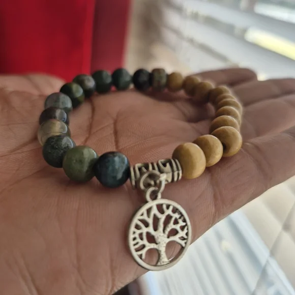 Tree Of Life Braclet! Handmade With Natural Moss Agate And Mala Beads! - Picture 9 of 12